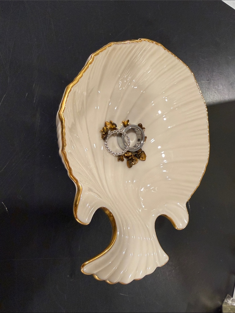 Lenox Aegean collection shell dish, featuring 24K gold trim on ivory porcelain.
